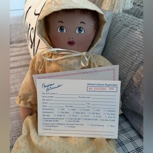 Madame Alexander Yellow Floral Bonnet Doll with Blue Painted Eyes